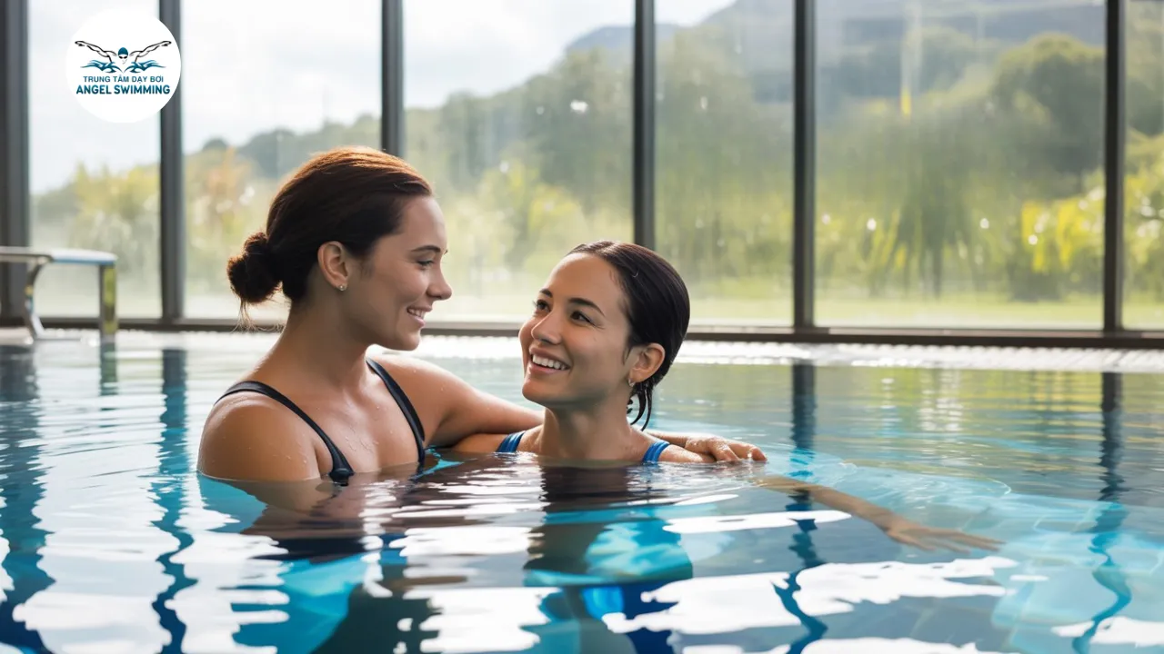 Học viên tập bơi cùng huấn luyện viên kèm riêng tại nhà riêng phường Tân Định, đảm bảo an toàn